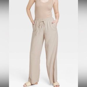High Rise Linen Wide Leg Pull On Pants